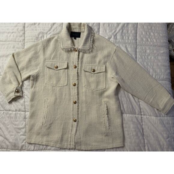 Sweet Rain Tweed Shacket Shirt Jacket White Gold Shimmer Accent - Picture 1 of 9